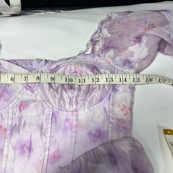 Lulus Darling Behavior Lavender Floral Burnout Puff Sleeve Mini Dress Size S NWT - Picture 12 of 14